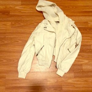 White faux leather sweatshirt jacket